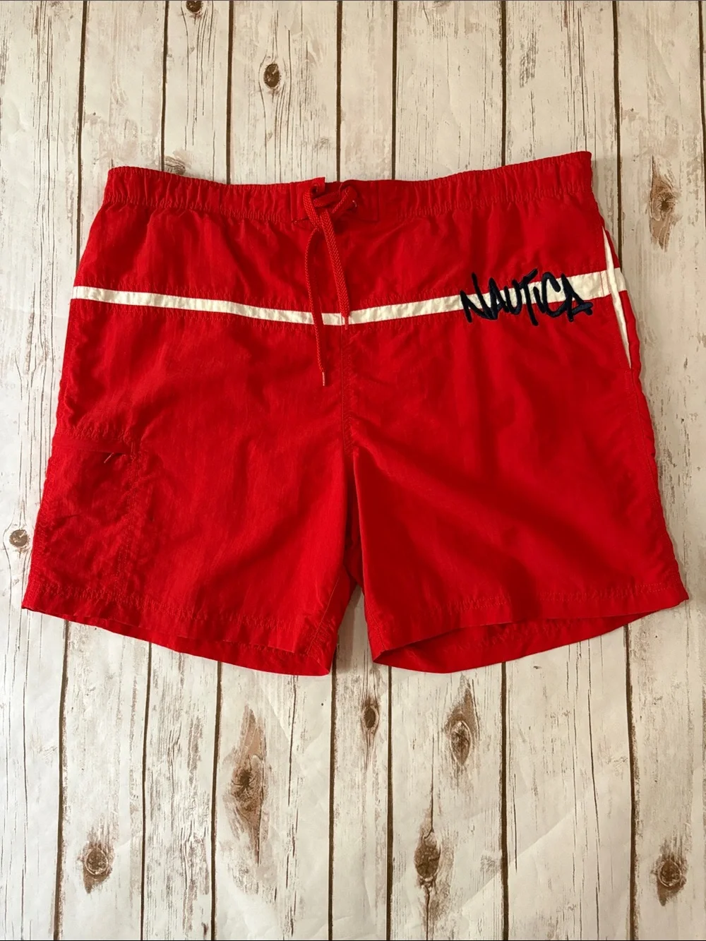 Nautica Red Swim Trunks with White Stripe